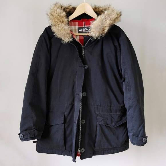 Woolrich Arctic Parka Duck Down Coat Coyote Fur Hood Size Large Black - Picture 2 of 15